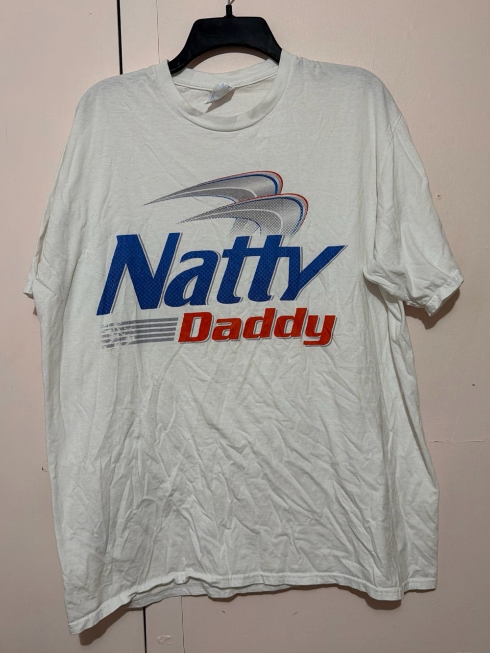 Port and Company White "Natty Daddy" Graphic Tee with Blue and Red Print